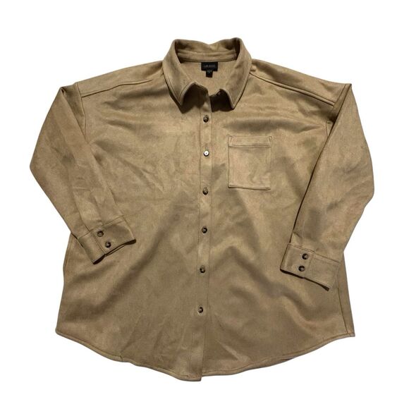 J. Jill Wearever Collection XL Tan Faux Suede Stretch Shirt Jacket Shacket - Picture 1 of 5